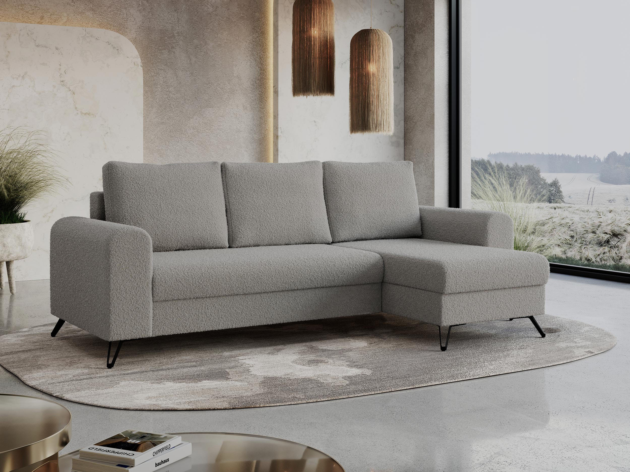 ECKSOFA Hugo Boucle Hellgrau - Hellgrau/Schwarz, Textil/Metall (242/140cm) - MKS