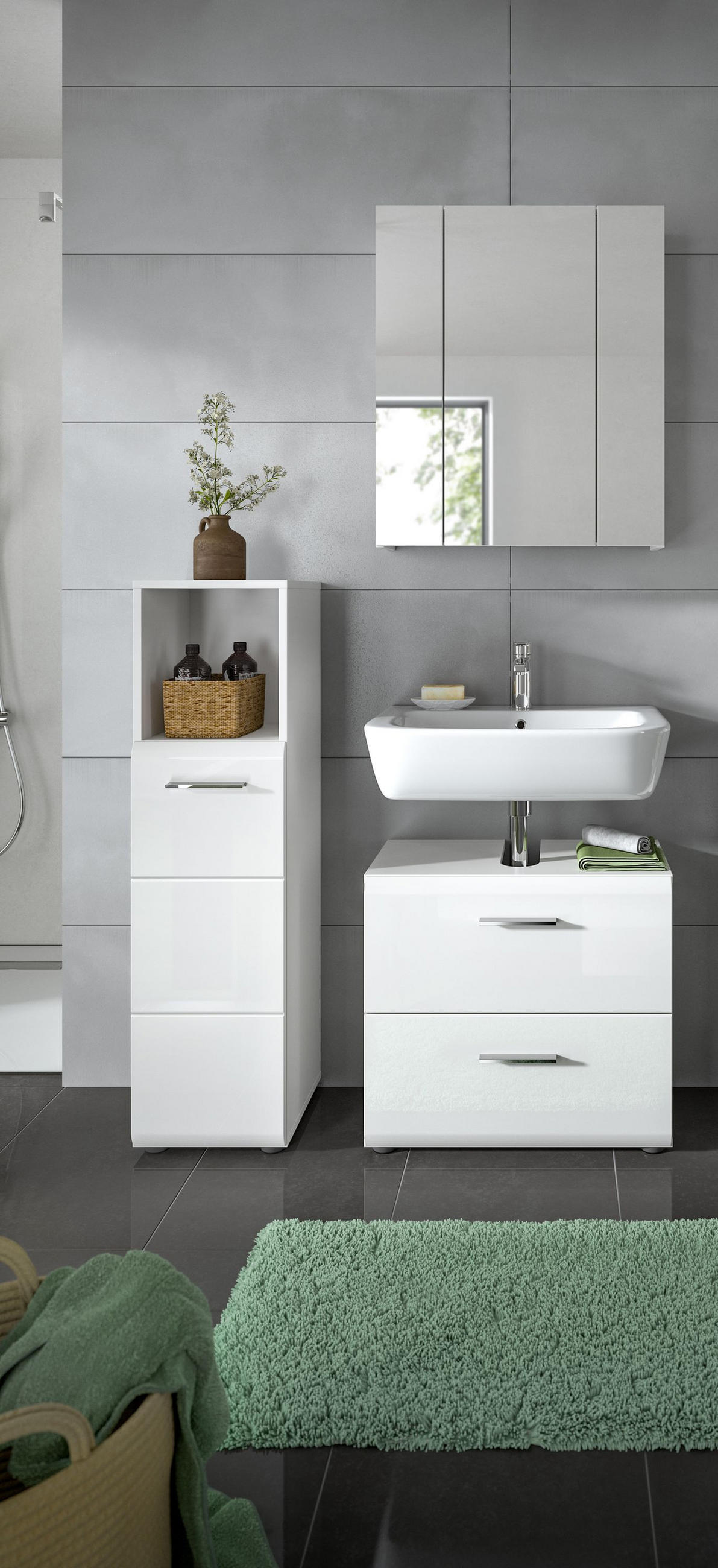 BADKOMBINATION Ice 105x185x30 cm weiß Hochglanz MDF 3tlg. - Weiß, Holz (105/185/30cm)