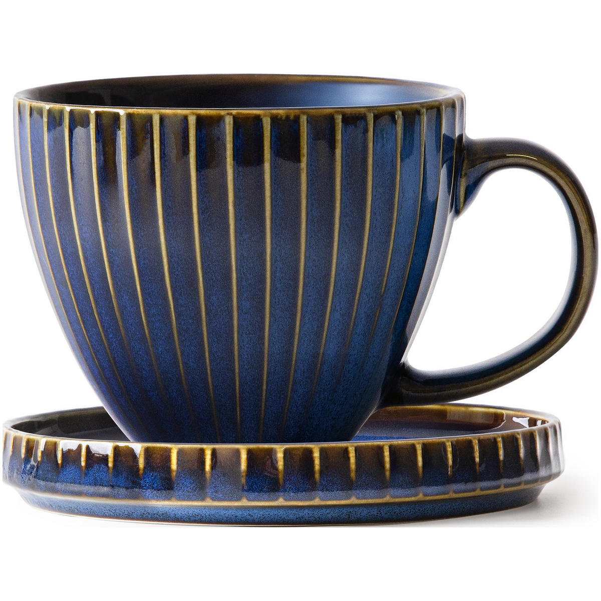 FRÜHSTÜCKS-SET AD STRIPES 6 PERSONEN, 18-tlg - Dunkelblau, Keramik (15/9/15cm) - KONSIMO®