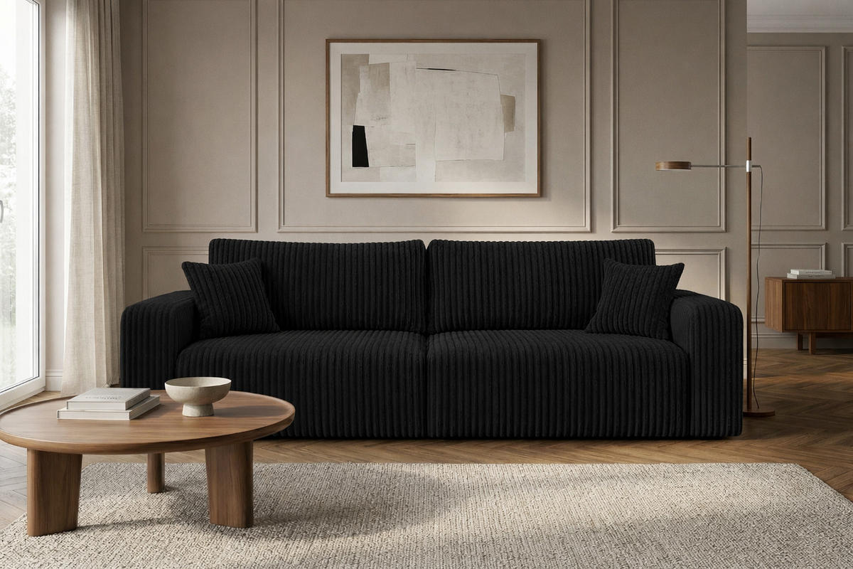 SOFA Mit Schlaffunktion Und Bettkasten, Cordstoff Tilia, Schwarz, BEST SCORNER - Schwarz, Holz (245/83/90cm) - Kaiser Möbel