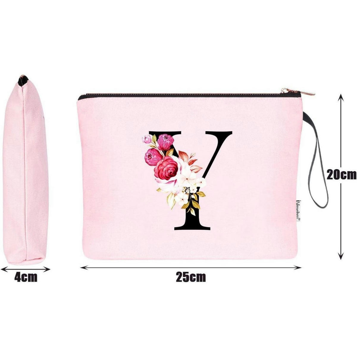 KOSMETIKTASCHE mit Initialdruck Y, Pink - Rosa, Textil (5/16/24cm)