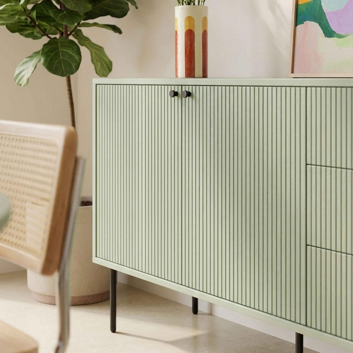 SIDEBOARD 150 cm, Salbeigrün - Grün, Holz/Metall (150/75/40cm) - Oviala