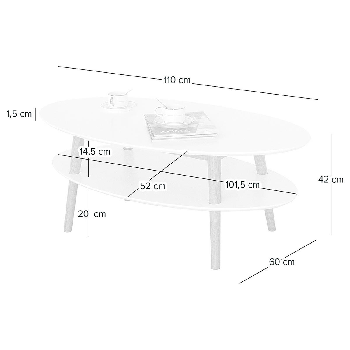 COUCHTISCH - Eichefarben/Weiß, Eichenholz/Holz (60/110/42cm) - home24