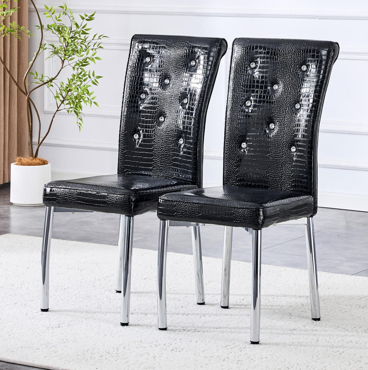 ESSZIMMERSTUHL 2er-Set gepolstert Schwarz PVC mit Metallbeinen - Silberfarben, Metall (42/101/61.8cm) - Meubliv