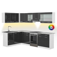 ECKKÜCHE Rick Weiß/Anthrazit Hochglanz 267 x 167 cm , AP Marmor mit LED-Leisten - Anthrazit/Weiß, Holzwerkstoff (270/81.6/60cm) - Vicco