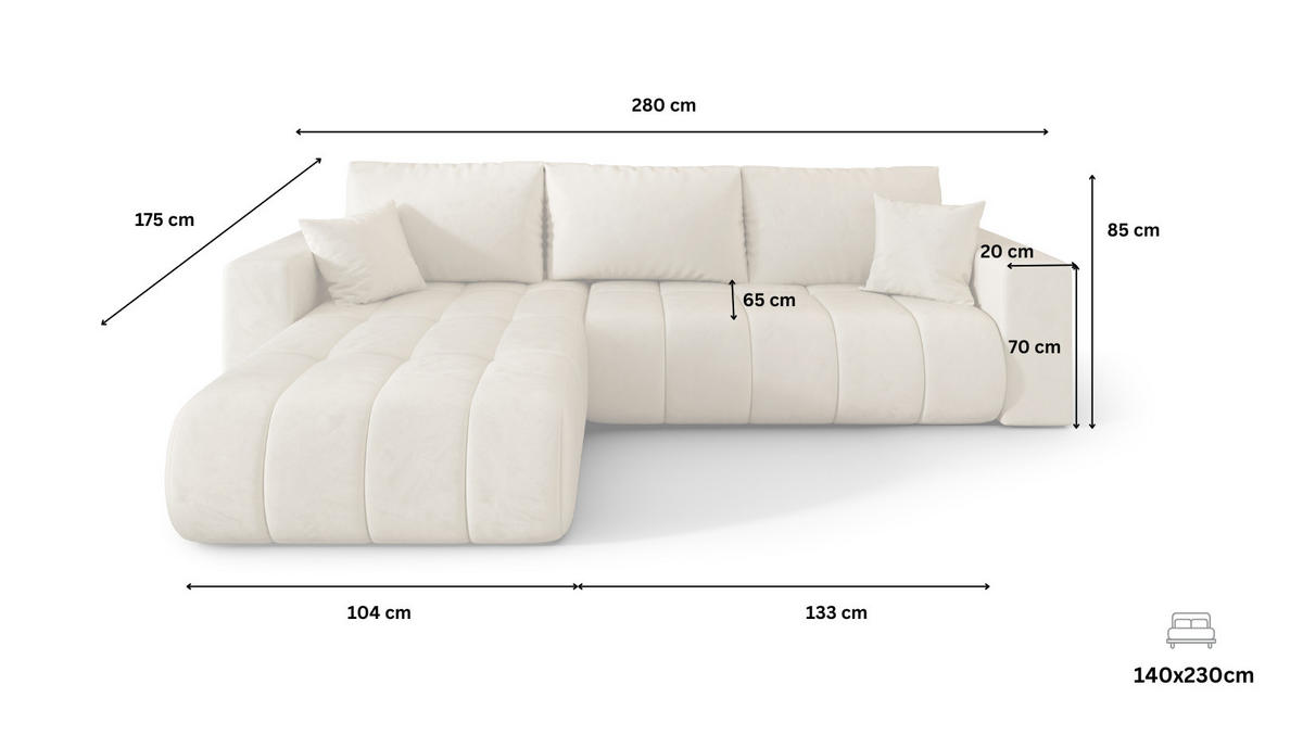 ECKSOFA ARDEN Samt GRAU L - Rechts - Grau, Textil (280/175cm) - Luxkor24