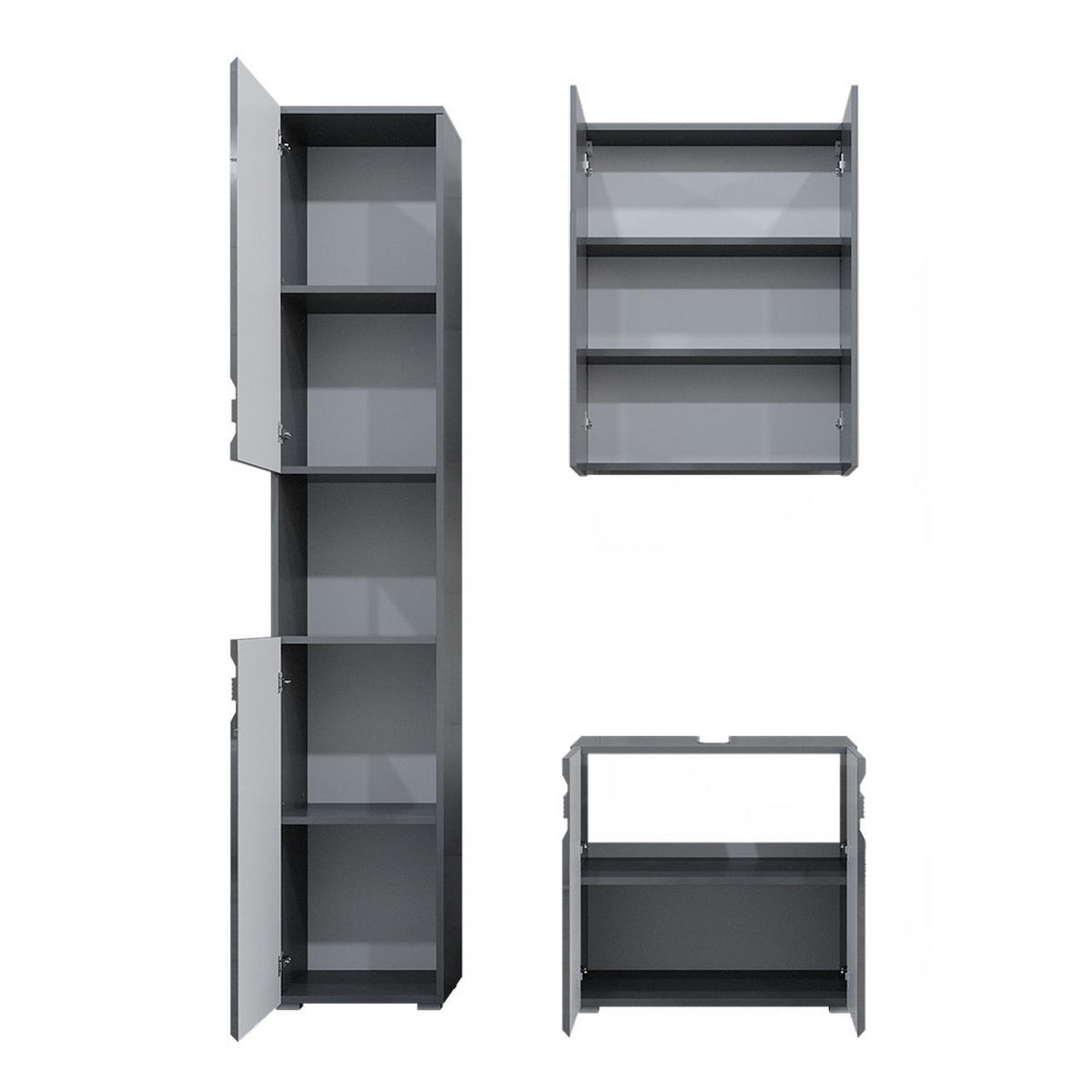 BADMÖBEL-SET Fredd Anthrazit Hochglanz 3 Teile, mit Hochschrank - Anthrazit, Holzwerkstoff (56/60/34cm) - Vicco