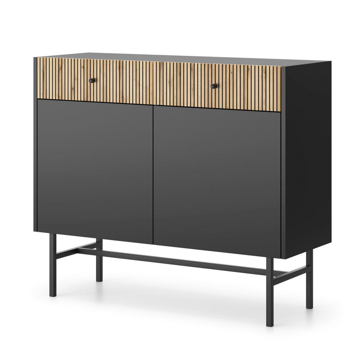 SIDEBOARD Divenos Schwarz / Holzoptik Eiche 104 cm - Eichefarben/Schwarz, Holzwerkstoff/Metall (104.4/89.4/39cm) - Selsey