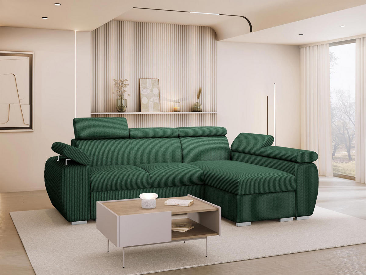 COLTAR Boston Mini Premium Reiat 2RLC, Dreapta 2R+LC - culoare crom/verde, material textil/lemn (170/255cm) - MIRJAN24