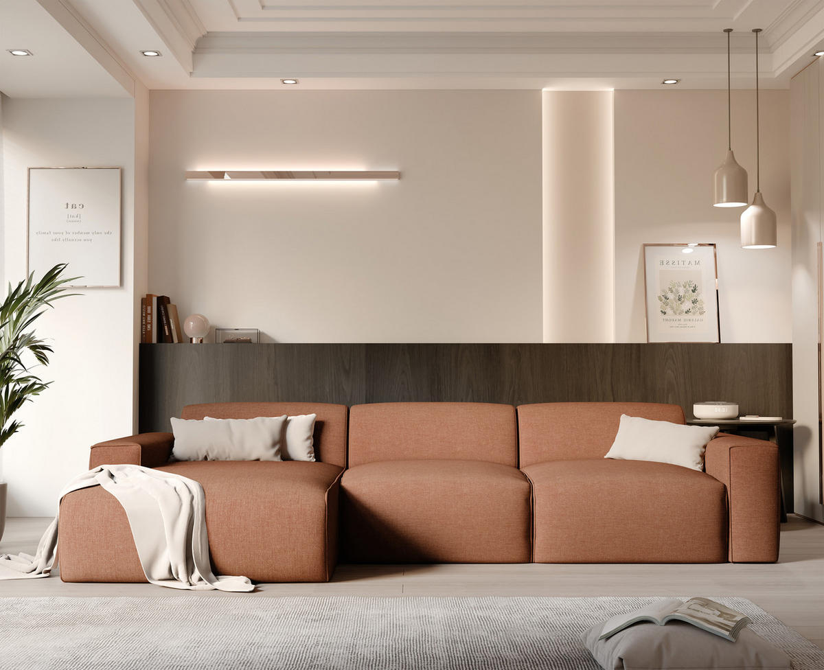 ECKSOFA DOVE Chenille-Stoff in Orange - Orange, Holzwerkstoff/Kunststoff (250/90cm) - Idohome