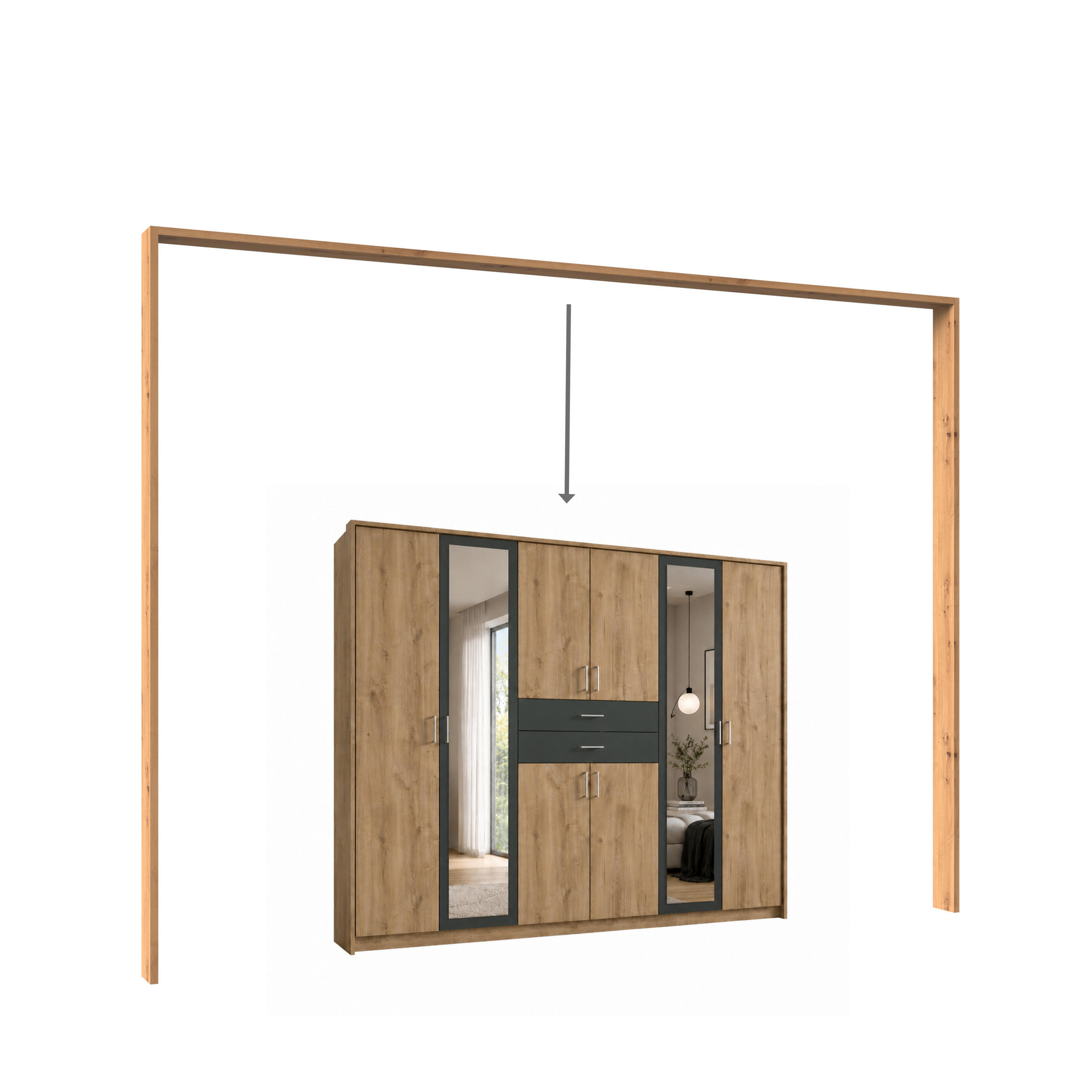 PASSEPARTOUTRAHMEN zum Kleiderschrank 22596, B273/H211/T58 cm, Abschlussrahmen in Eiche Dekor / 22596-01 - Eichefarben, Holzwerkstoff (273/211/12cm) - luma-home