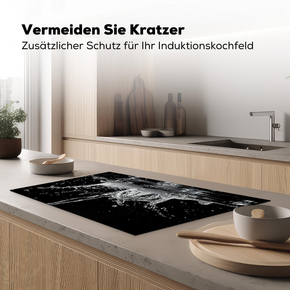 HERDABDECKPLATTE Wasser - Spritzwasser - Schwarz Induktionsmatte 83x51 cm - Schwarz, Kunststoff (83/51.5/0.2cm) - MuchoWow