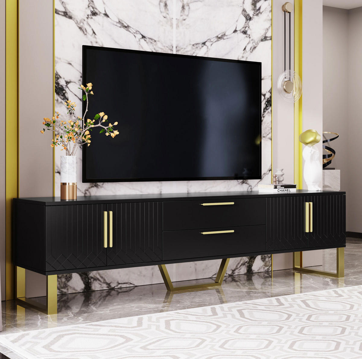 TV-SCHRANK mit 4 Türen 170 cm Hochglanz MDF Schwarz - Schwarz, Holzwerkstoff (40/53.5/170cm) - Beauniv