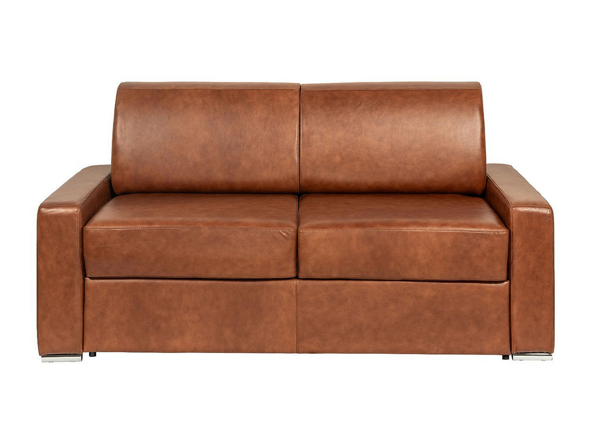 SCHLAFSOFA mit Matratze 3-Sitzer - Liegefläche 140 cm - Matratze 22 cm mit Memory-Schaum - Büffelleder - Vintage Caramel - CALITO - Braun, Leder (194/99/223cm) - Vente-Unique