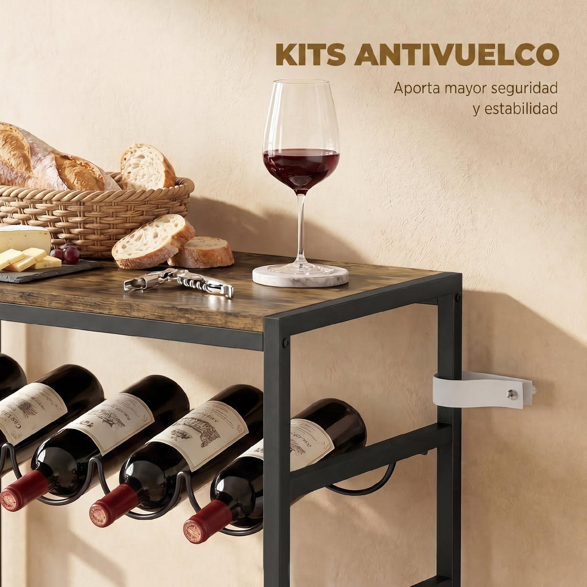 WEINREGAL, 6-stöckig, 30 Flaschen, Arbeitsplatte, Holzoptik, Rustikal-Braun, 59x30x88,5cm - Multicolor, Metall (59/88.5/30cm) - FORIOUS