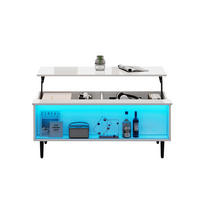 COUCHTISCH Weiß 105/50/43 cm mit Hebefunktion, Glasfront und LED-Beleuchtung - Weiß, Holzwerkstoff (50/105/43cm) - PANGIVO