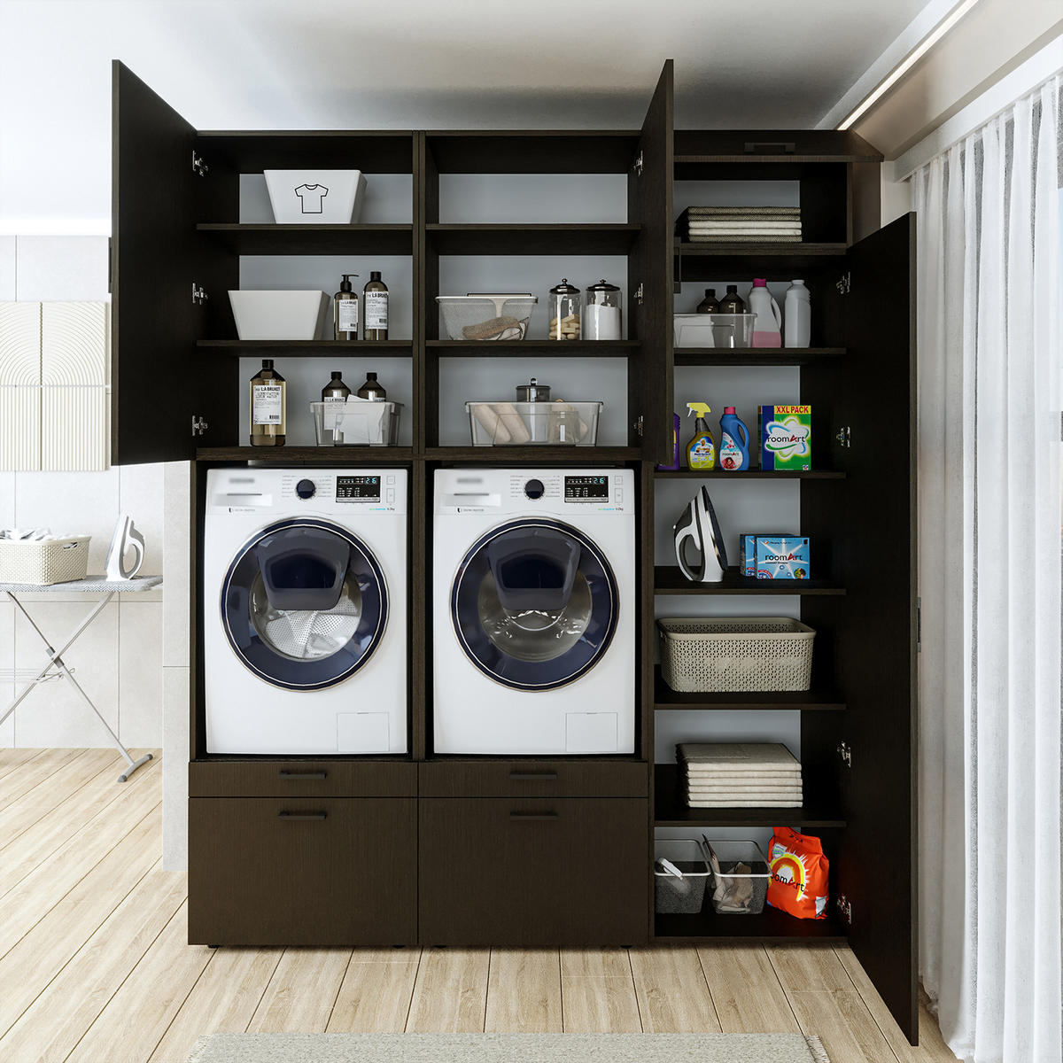 WASCHMASCHINENSCHRANK Serie 2 194cm Breit, 240cm Hoch - Schwarz, Holzwerkstoff (194/240/67cm)