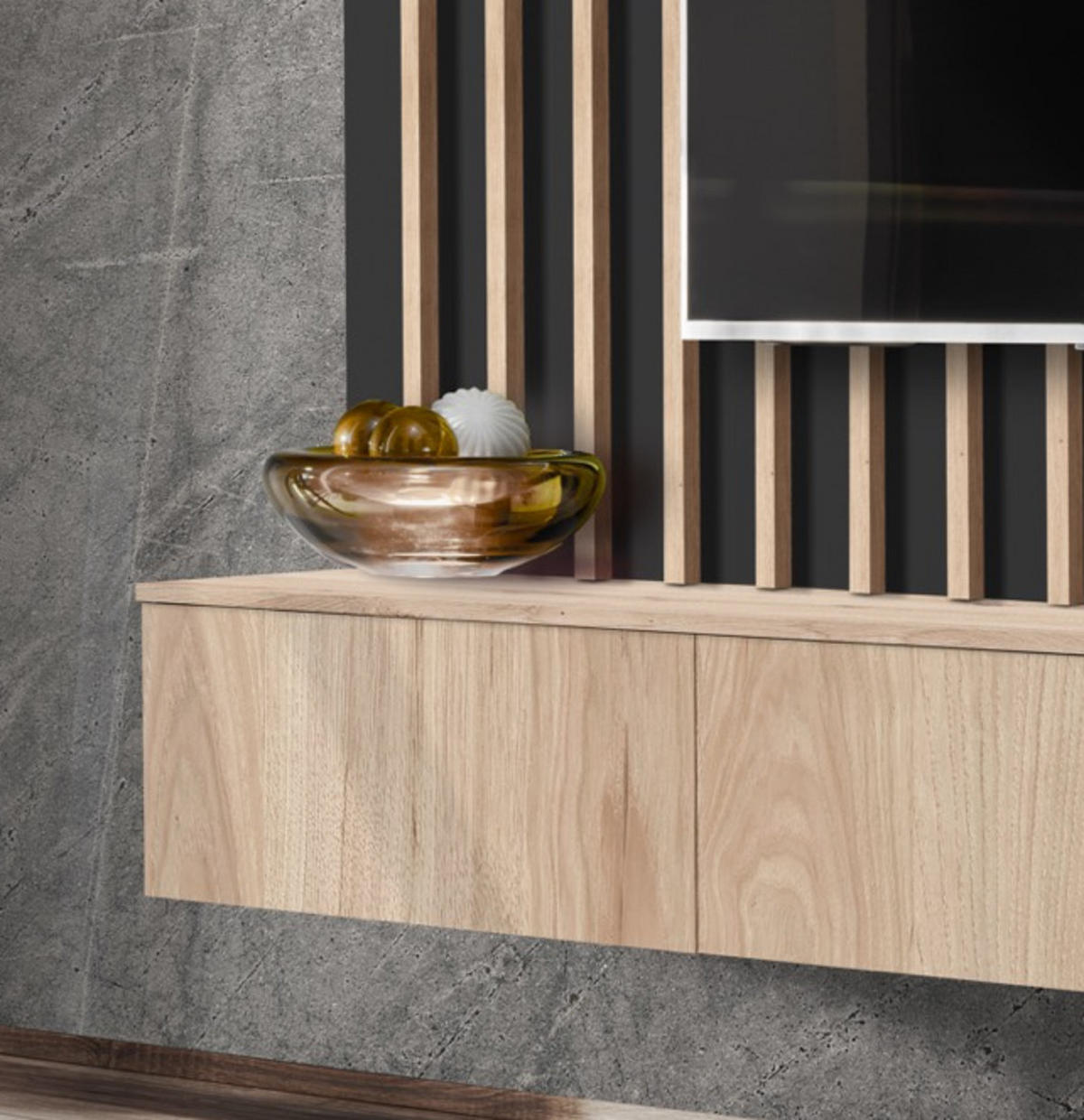 WOHNWAND schwarz, Eiche Jackson 220 cm, Schrankwand mit LED Beleuchtung - Eichefarben/Schwarz, Glas/Holzwerkstoff (220/148/35cm) - Furn.Design