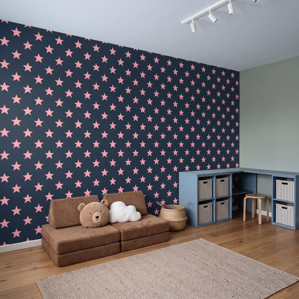 KINDERTAPETE - Muster - Sterne - Rosa - 400x220 cm - Anthrazit, Papier (400/220cm) - OnlyWow