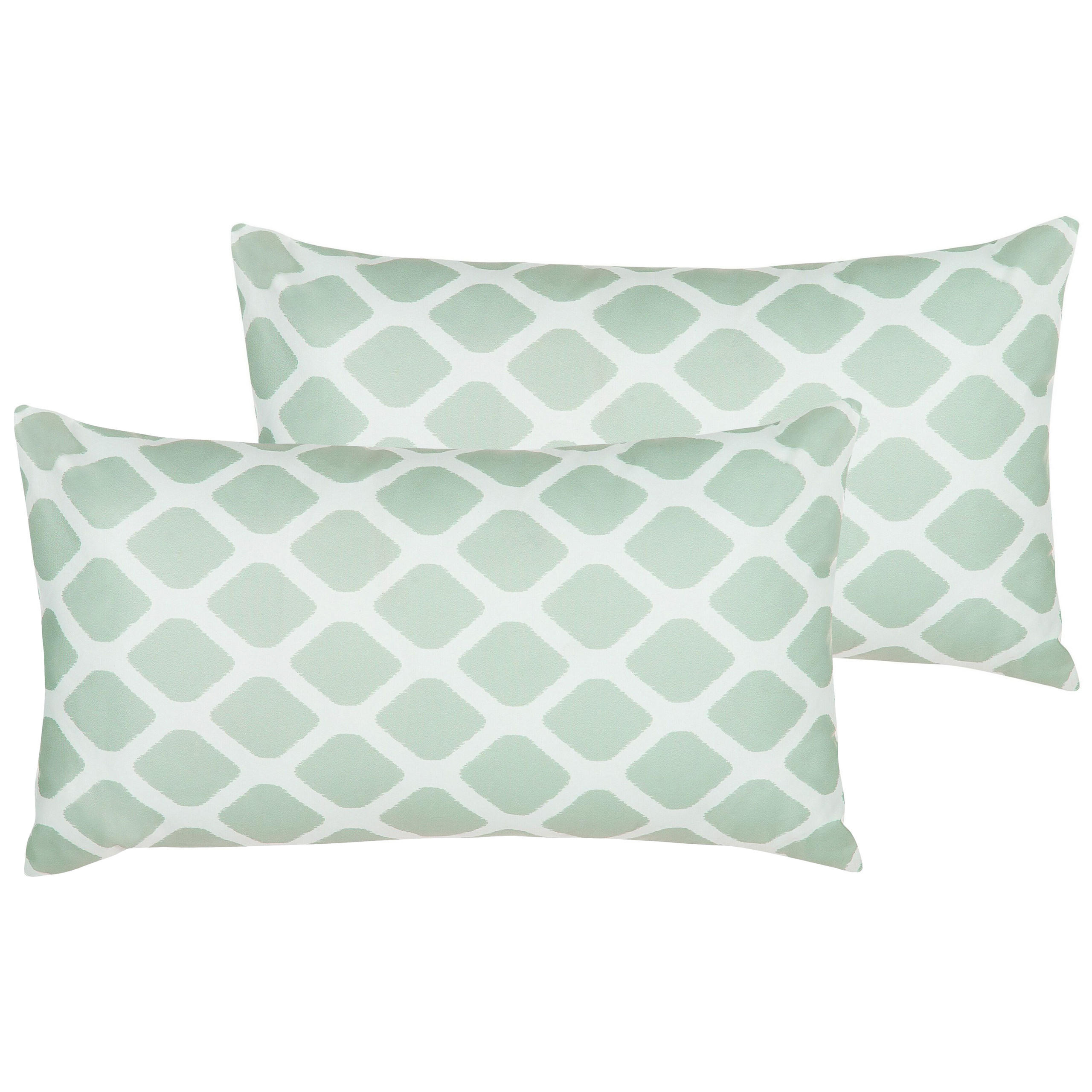 GARTENKISSEN 2er-Set Rautenmuster mintgrün/weiß 40/70 cm Kalamos - Grün, Textil (40/70cm) - Beliani