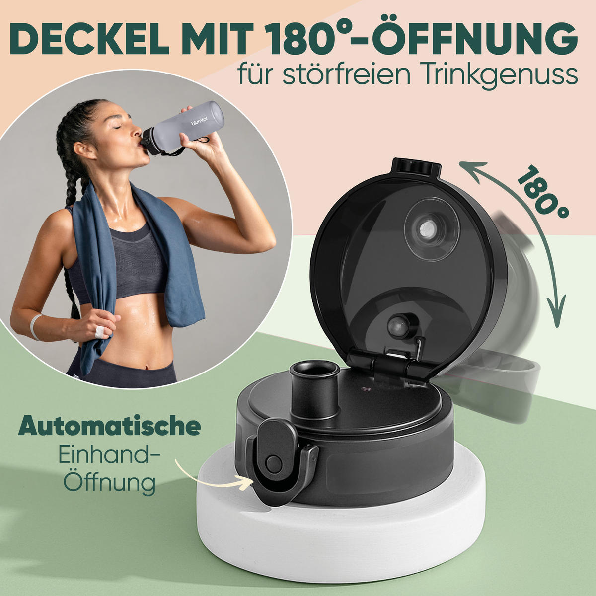 TRINKFLASCHE 1L - auslaufsichere - 1-Klick-Verschluss - BPA - freie - Grau - Grau, Kunststoff (1L) - Blumtal