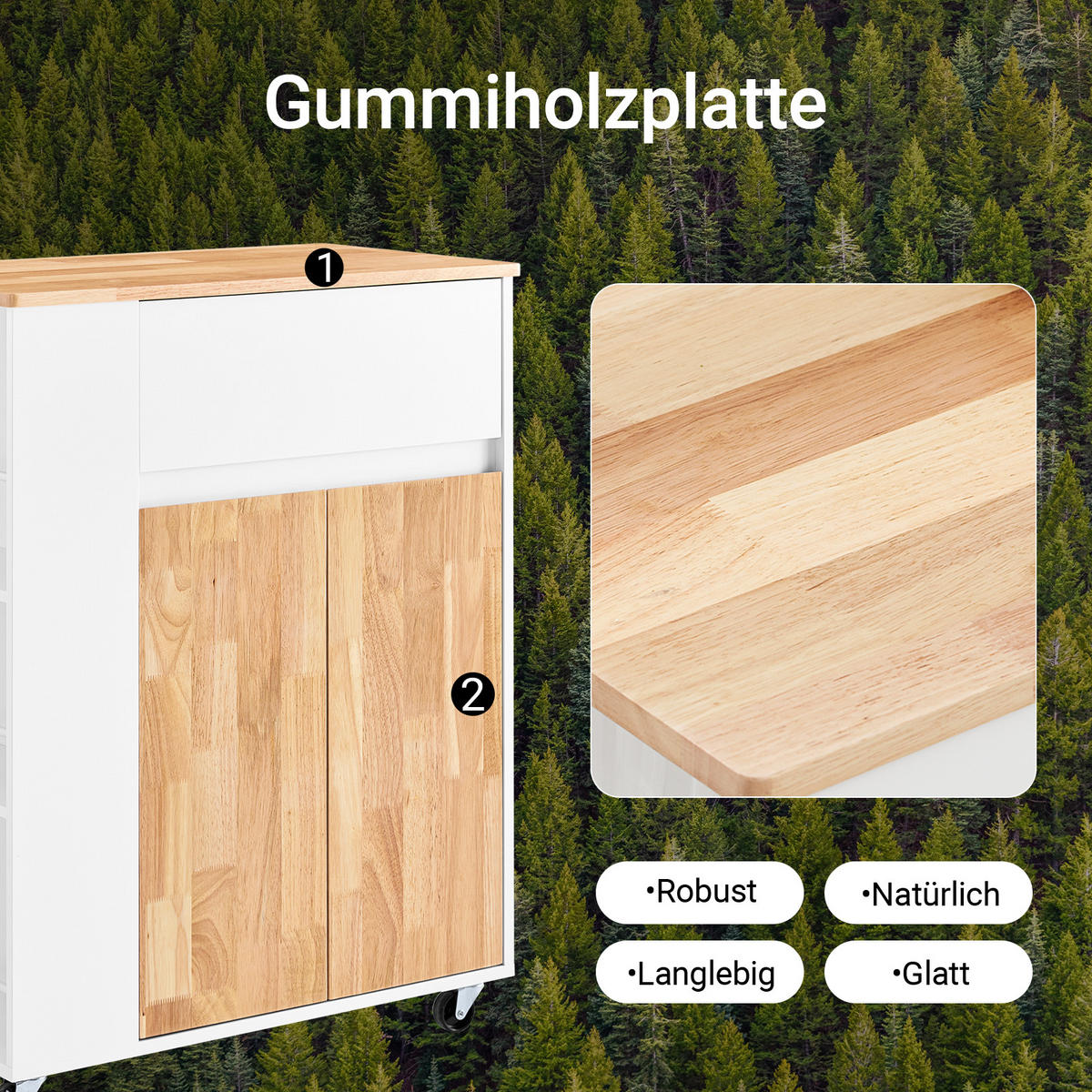 KÜCHENWAGEN Weiß - Weiß, Holzwerkstoff (70/90/40cm) - SoBuy