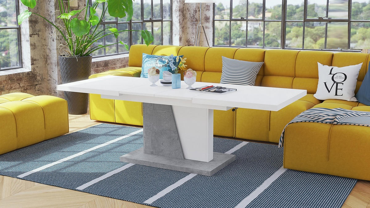 COUCHTISCH rechteckig Weiß matt - Beton ausziehbar höhenverstellbar - Hellgrau/Weiß, Holzwerkstoff (70/120/60cm) - designimpex