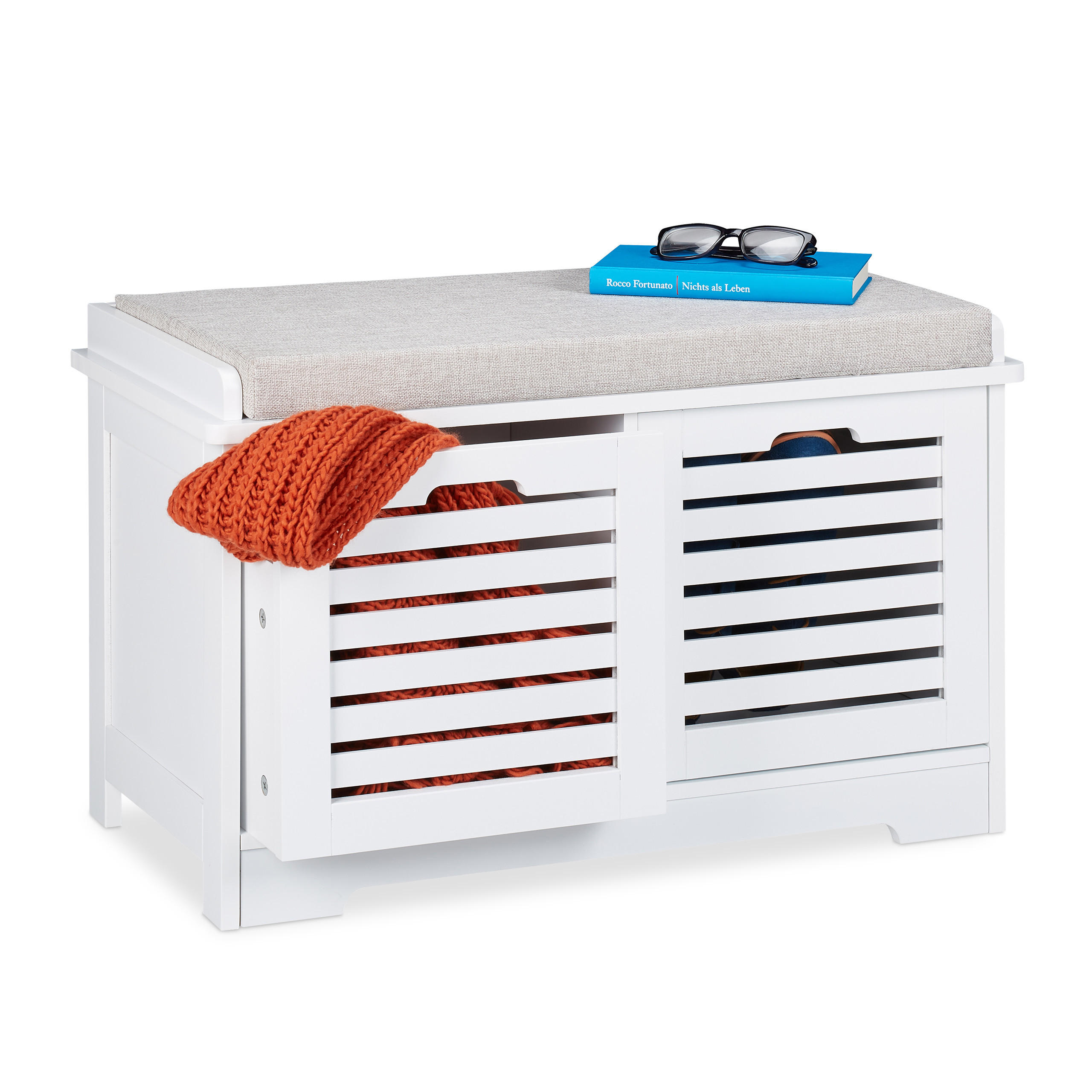 SITZBANK - Weiß, Holzwerkstoff/Textil (72/44/35cm) - Relaxdays