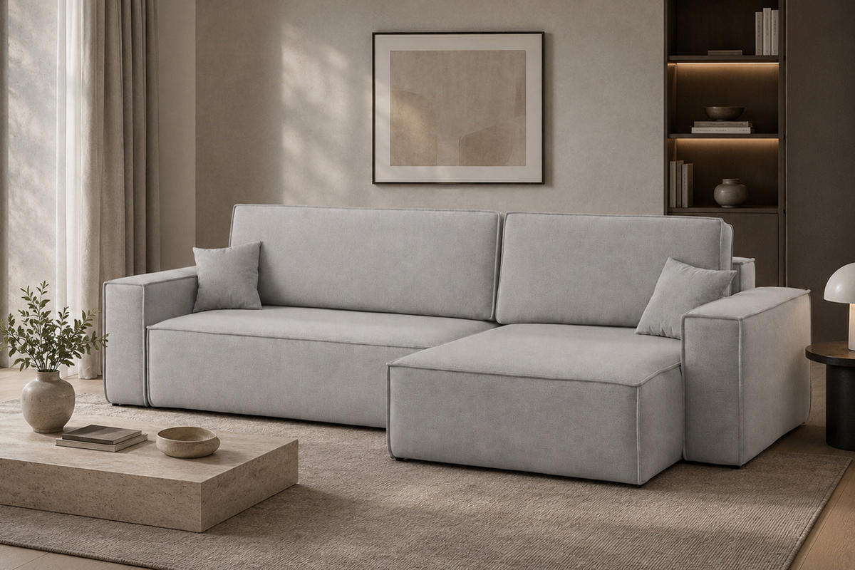ECKSOFA L-Form Mit Schlaffunktion Und Bettkasten, Veloursstoff Bluvel, Grau, Rechts, BEST XL - Grau, Holz (274/142cm) - Kaiser Möbel