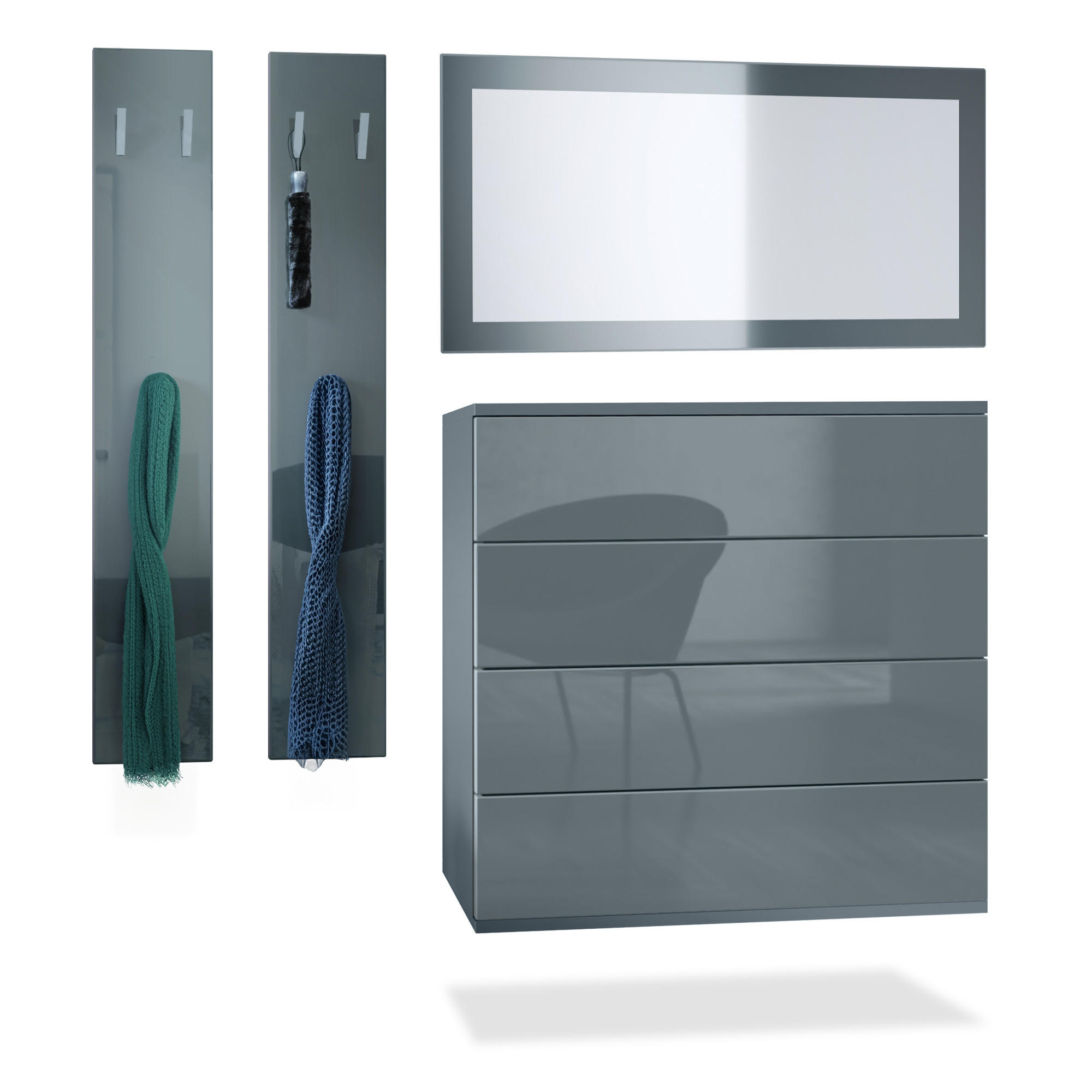GARDEROBE Horizon Grau Hochglanz - Grau, Holzwerkstoff (142/146/35cm) - Vladon