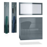 GARDEROBE Horizon Grau Hochglanz - Grau, Holzwerkstoff (142/146/35cm) - Vladon