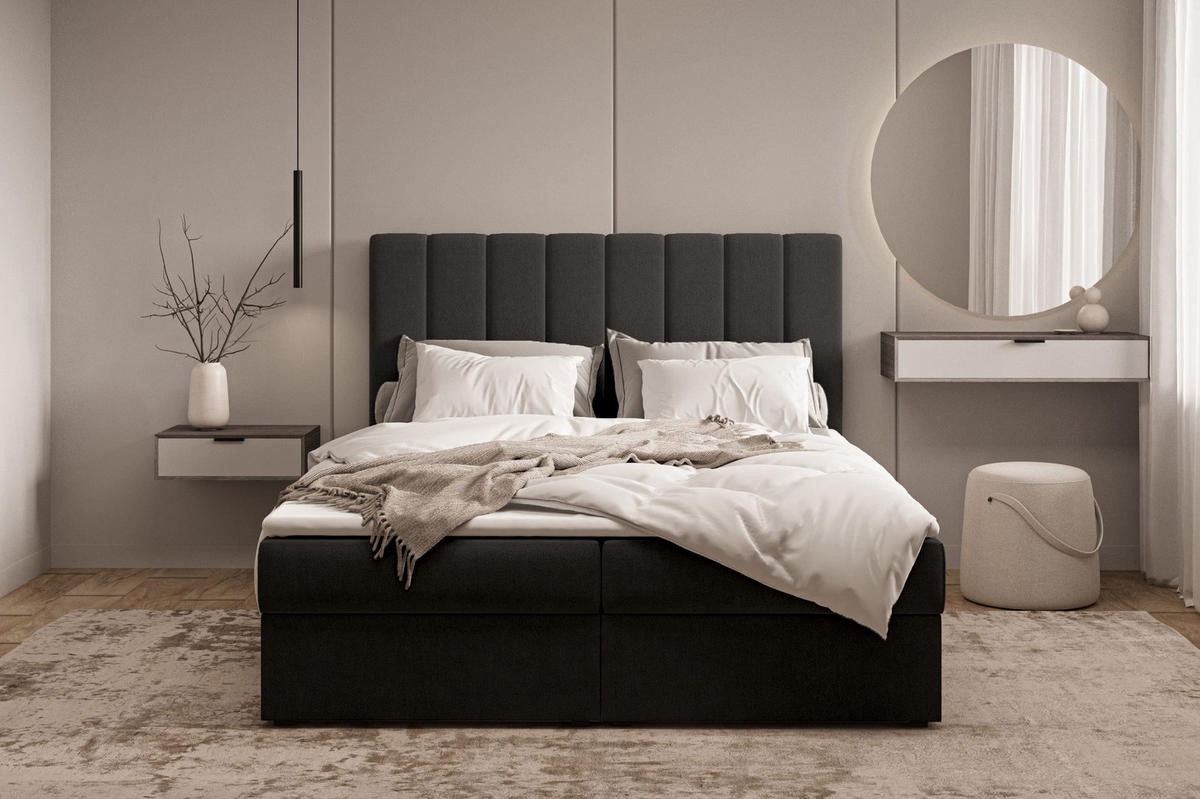 KONTINENTALBETT - Boxspringbett 01 180x200 - Trinity 16 - Schwarz - Schwarz/Kieferfarben, Holzwerkstoff/Textil (180/200cm) - Möblo