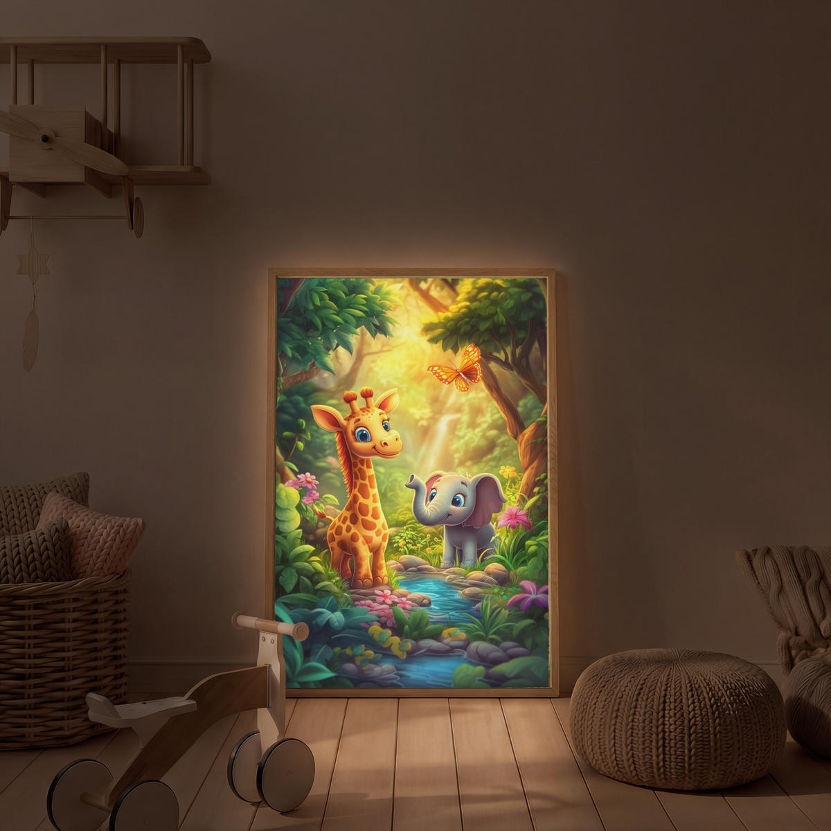 NACHTTISCHLAMPE MIT AKKU Giraffe - Elefant - Blumen - Dschungel 60x90 cm - Grün, Holzwerkstoff (8/60/90cm) - OnlyWow