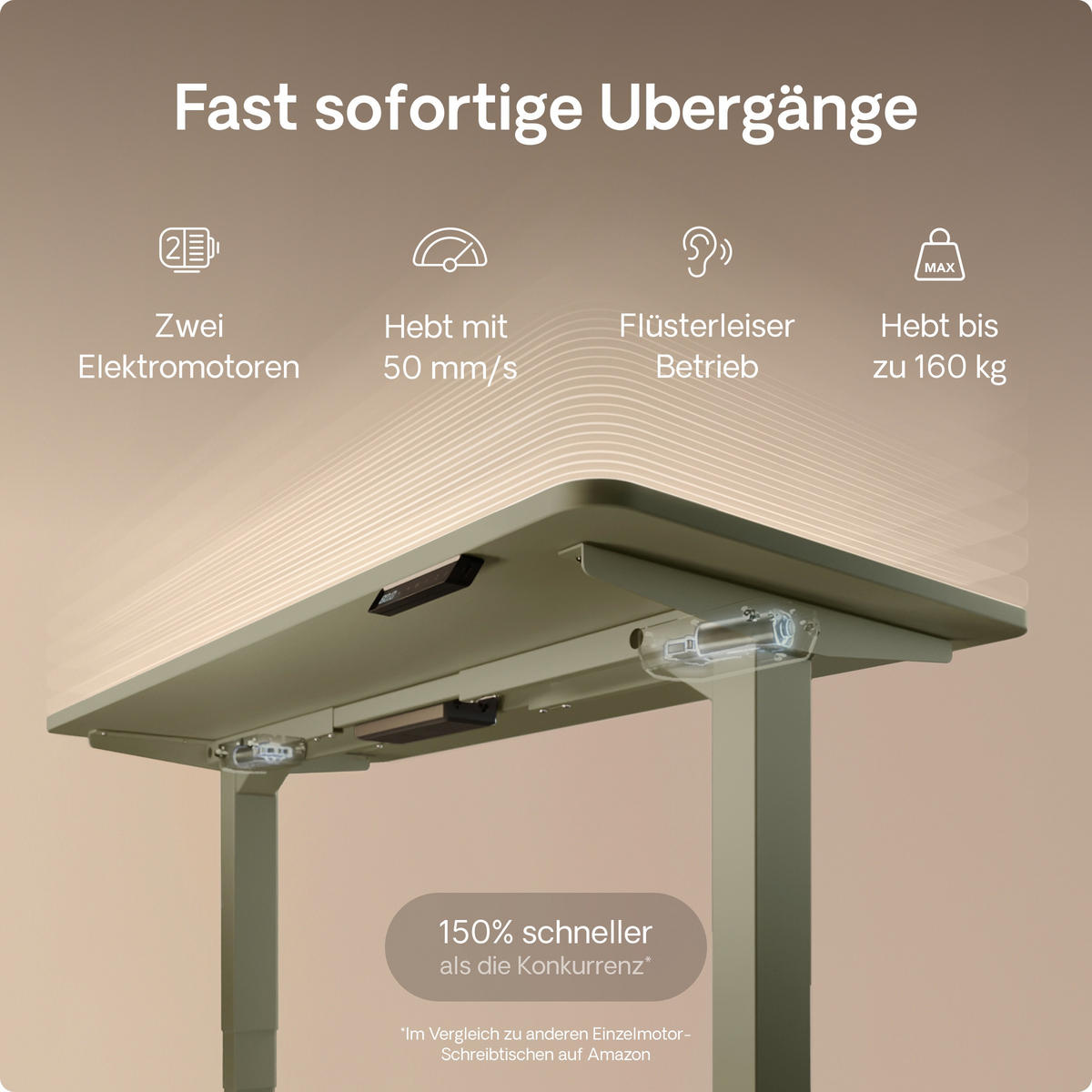 SCHREIBTISCH Elektrisch Höhenverstellbarer HomePro 120x60cm Grün/Schwarz mit Memory-Funktion, Anti-Kollisions Technologie - Schwarz/Grün, Holzwerkstoff (60/120/72cm) - Desktronic