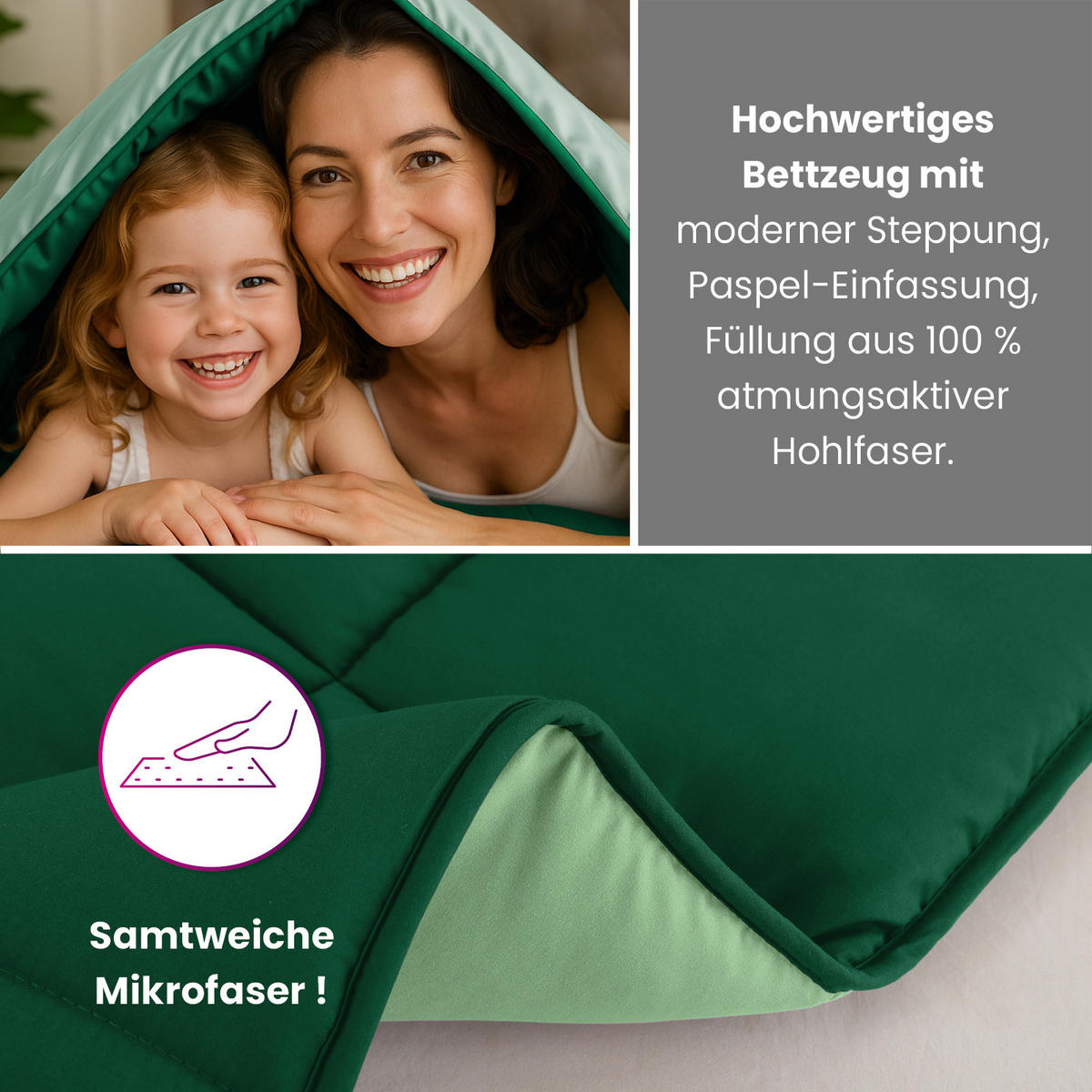 GANZJAHR Steppbett Bi-Color grün 135x200 - Grün, Textil (135/200cm) - wometo
