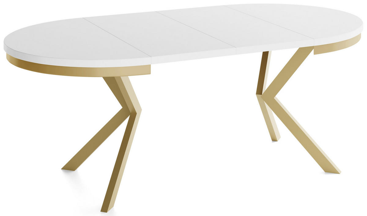ESSTISCH Dina runder ausziehbarer, Weiß 120-200/100/76 cm - Goldfarben/Weiß, Holzwerkstoff/Metall (120/200/76cm) - WFL GROUP