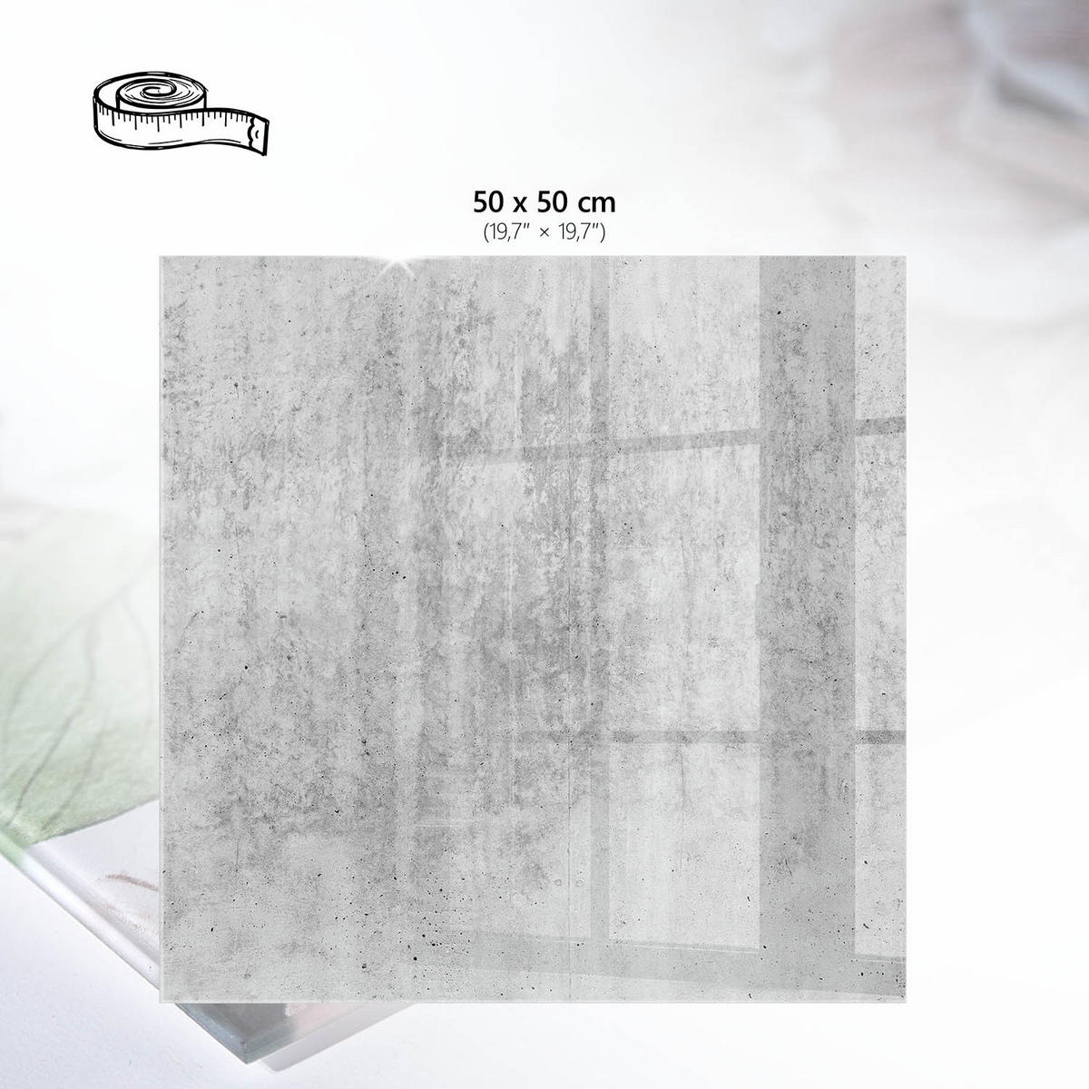 TISCHPLATTE 50x50 cm – Industriebeton - Weiß, Glas (0.4/50/50cm) - Wallfluent