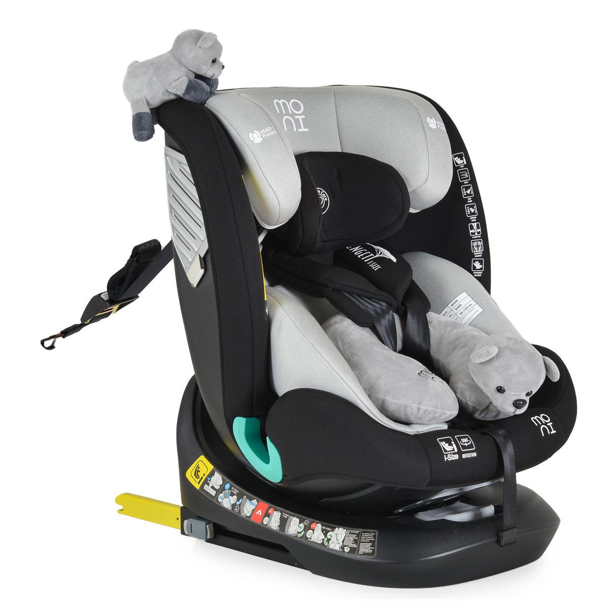 KINDERSITZ Serengeti i-Size grau (40-150cm) Isofix, Kuscheltier, Nackenkissen - Grau, Kunststoff (44/60/17cm) - Moni