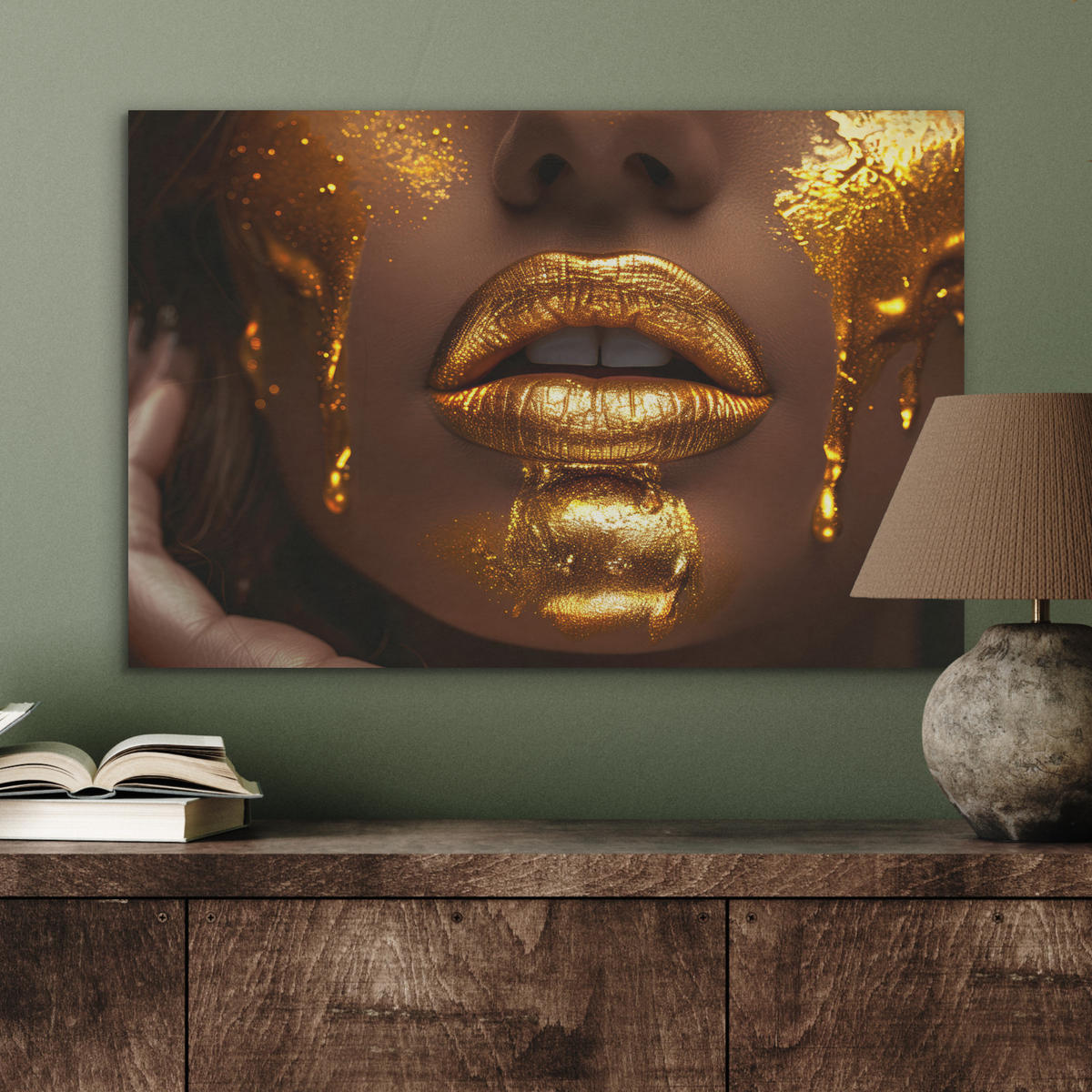 AKUSTIKBILD Frau - Gold - Luxus - Porträt Wanddeko 70x50 cm - Goldfarben, Kunststoff (70/50/0.9cm) - MuchoWow