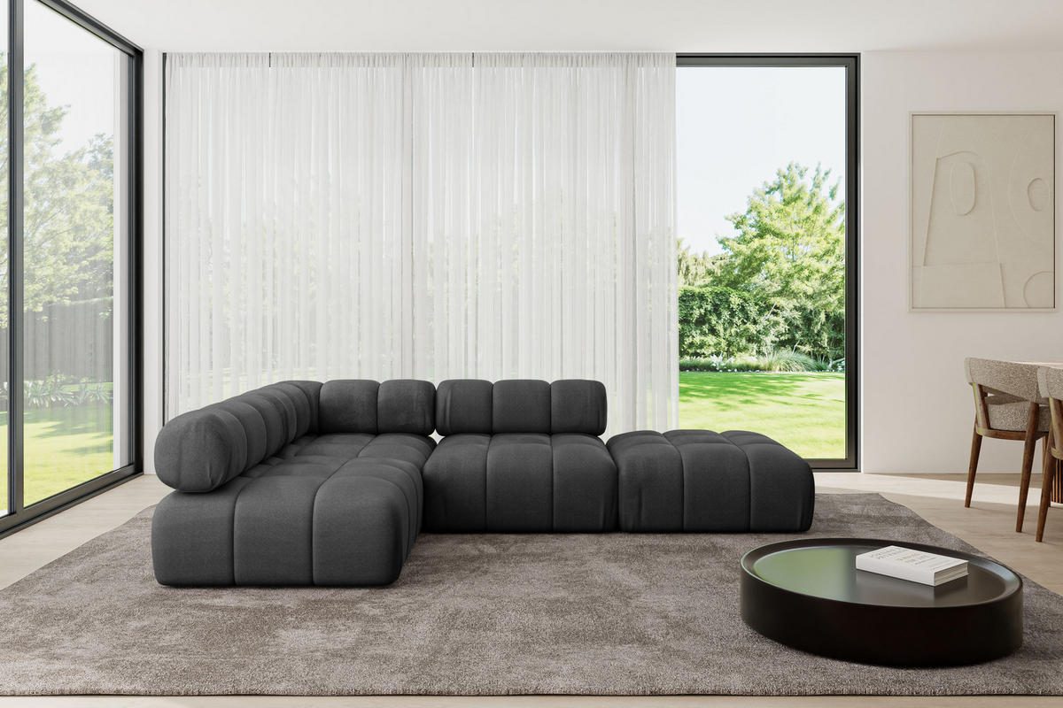 ECKSOFA modulares Sofa Favio-L1 - 285x190x70 cm Schwarz Velours - Schwarz, Holzwerkstoff/Textil (285/190cm) - ALTDECOR