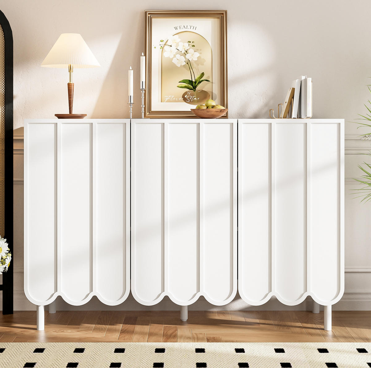 KOMMODE aus MDF 120x35x80cm in Weiß mit Rebound-System - Weiß, Holzwerkstoff (120/80/35cm) - Modfu