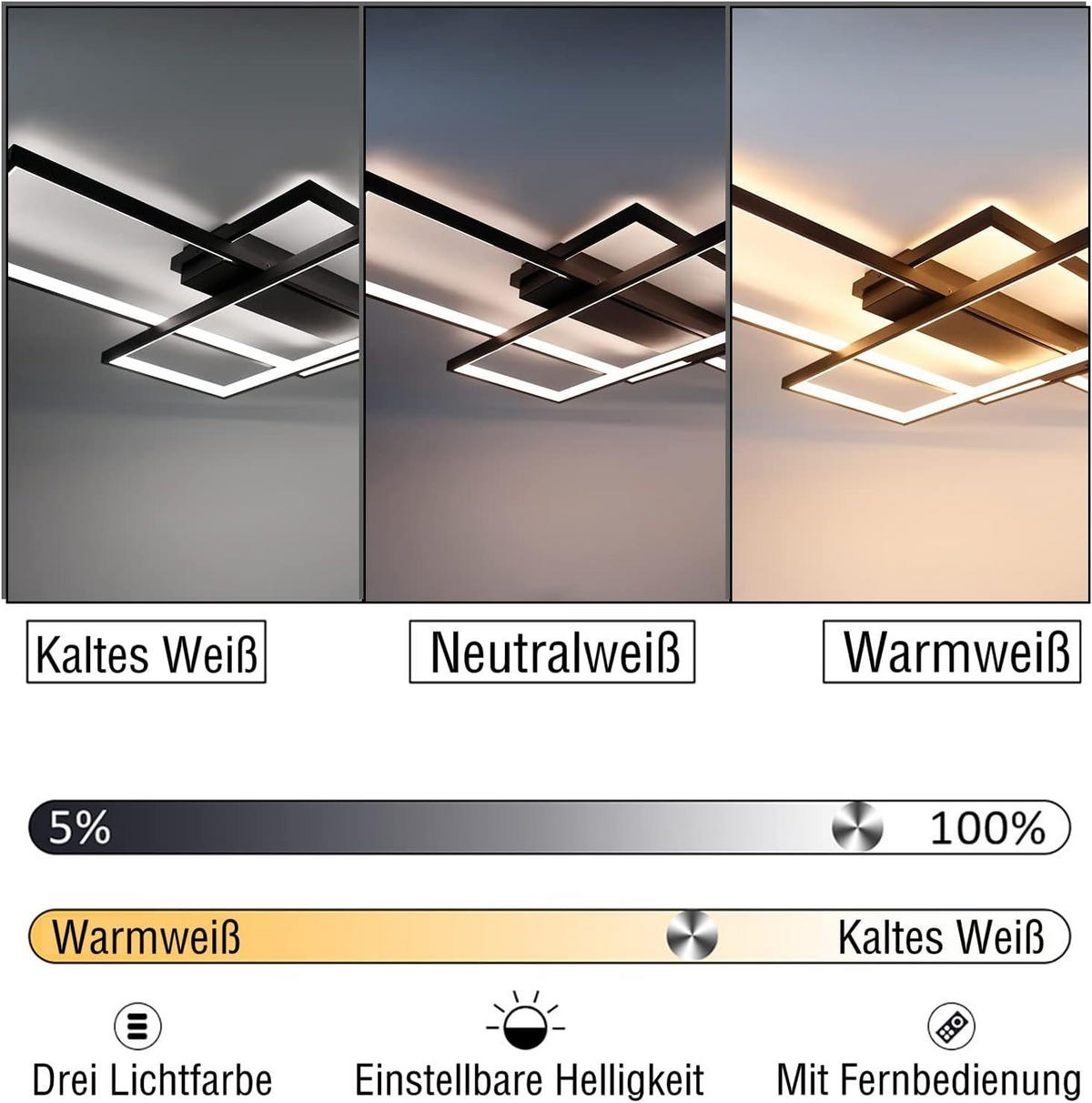 LED-DECKENLEUCHTE Caroline 100/70/8 cm - Schwarz, Metall (100/70/8cm) - Nettlife