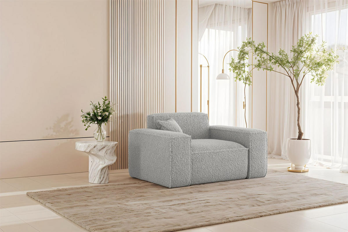 SOFASET Celes Premium 3-2-1 In Sven - Hellgrau, Holzwerkstoff/Textil (218/73/90cm) - Fun Möbel