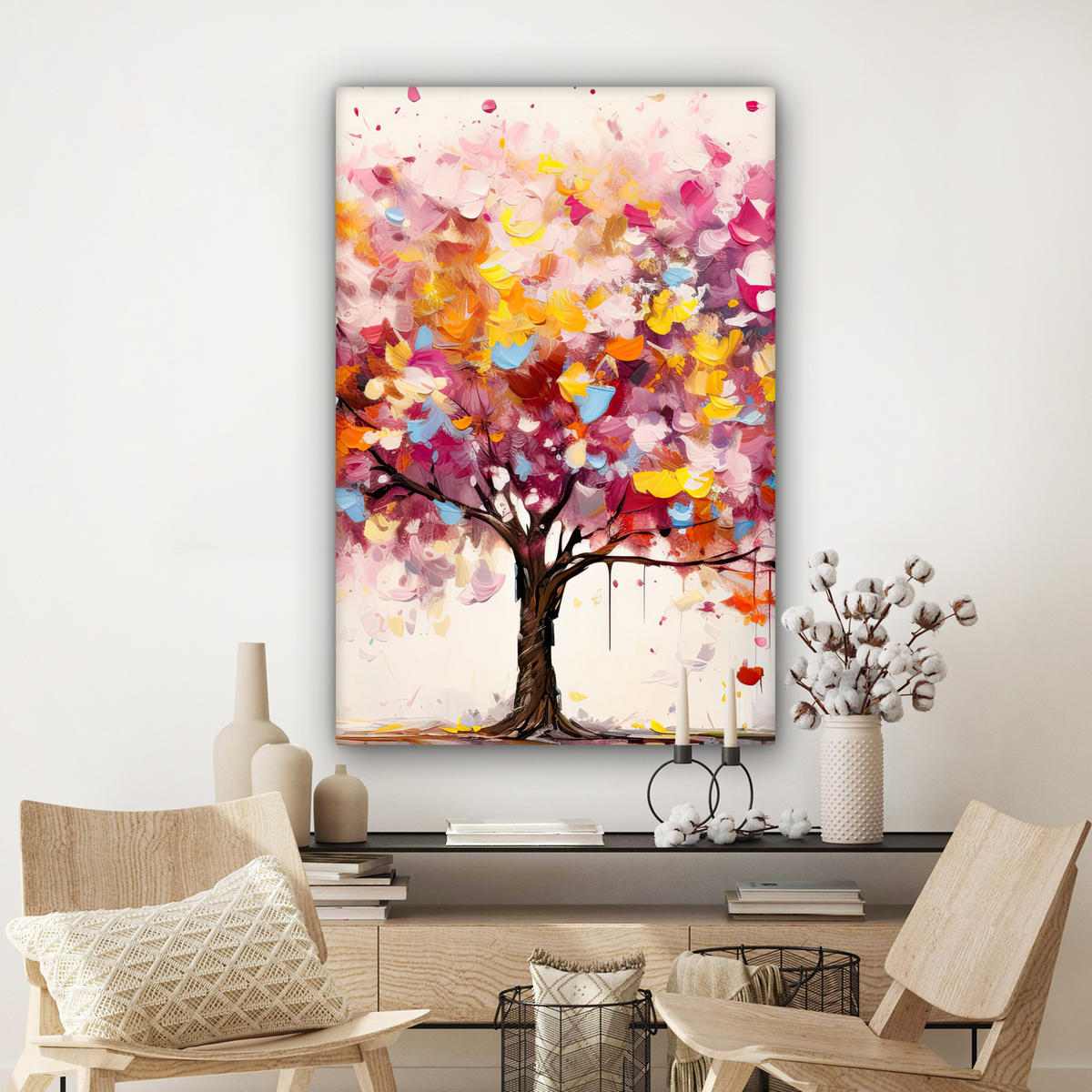LEINWANDBILD Aquarell - Baum - Kunst - Abstrakt Deko Groß 90x140 cm - Multicolor, Textil (90/140cm) - MuchoWow