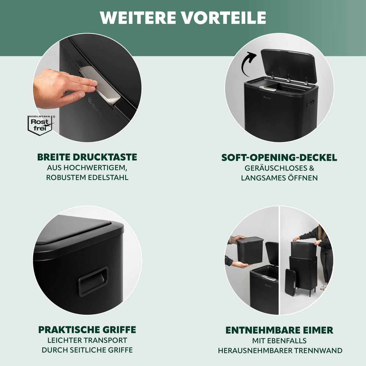 ABFALLEIMER, 60 Liter, aus Metall, schwarz - Schwarz, Metall (53/79.5/32.5cm) - eluno