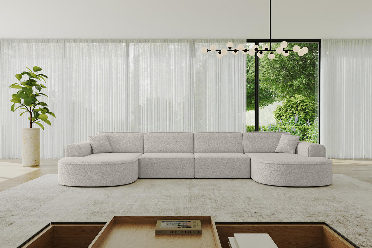 WOHNLANDSCHAFT MARI-U2 - 388x171x79 cm Hellgrau Tissu - Hellgrau/Schwarz, Holzwerkstoff/Kunststoff (388/79/171cm) - ALTDECOR
