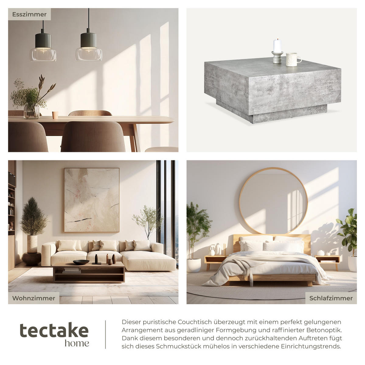 COUCHTISCH Lasley,80 x 80 x 35 cm,Beton Optik - Grau, Holz (80/80/35cm) - tectake