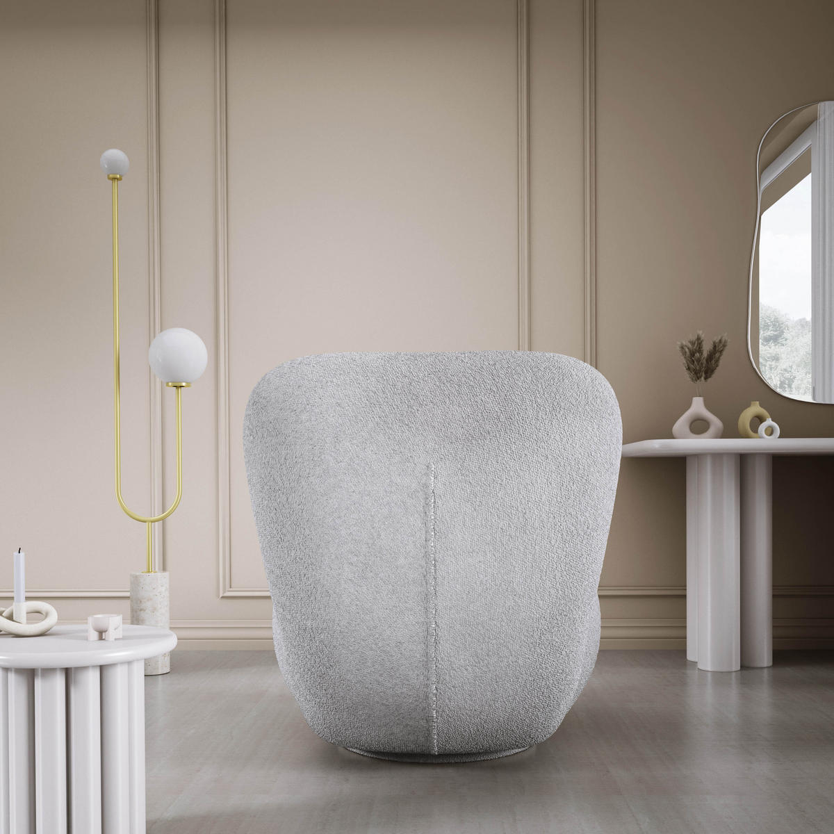 DREHSESSEL LUIS, Freistehend, Sitz drehbar 360°, 39x82x56 cm, SILBER - Silberfarben, Holz/Textil (82/72/66cm) - DomoHome