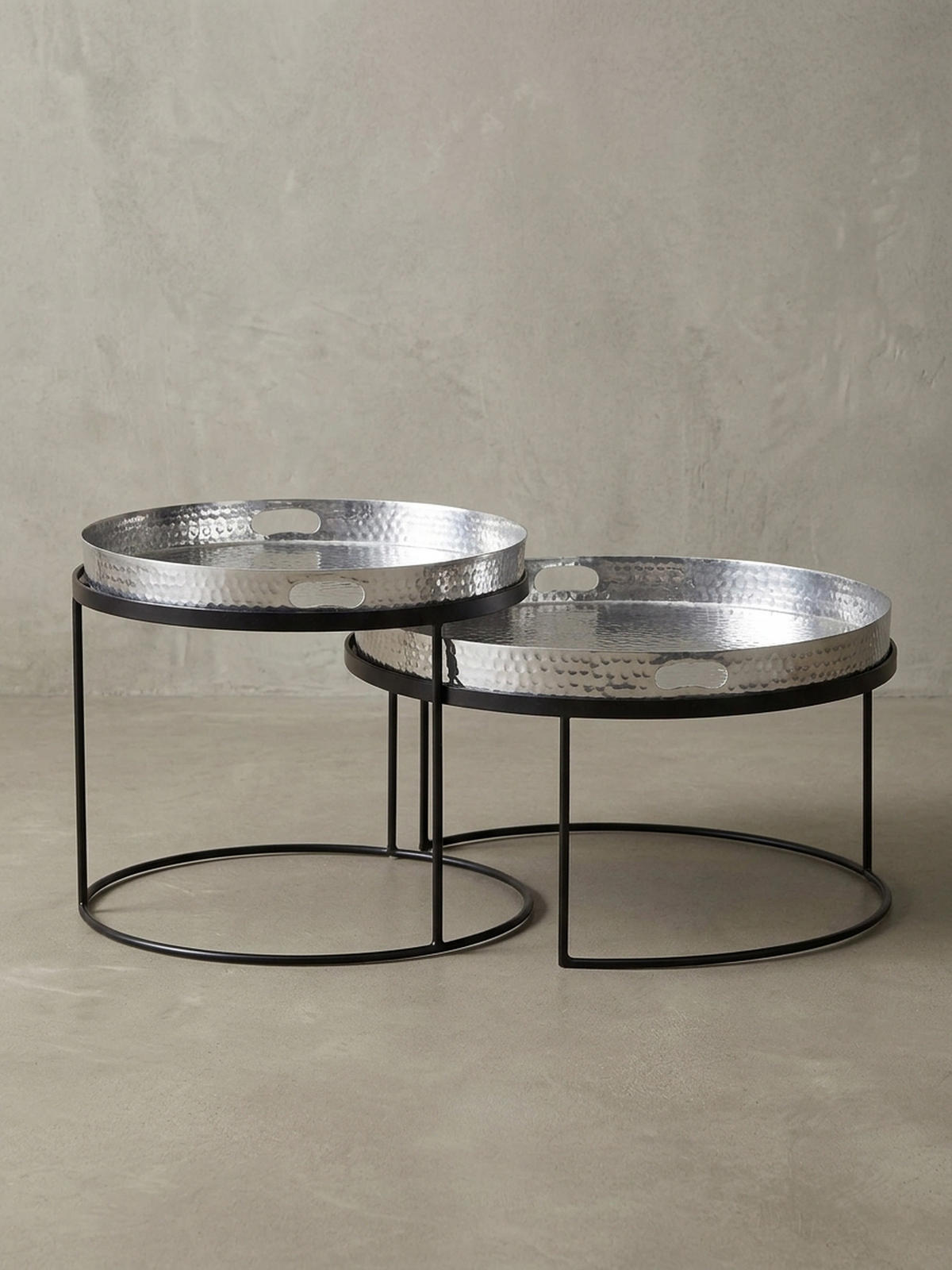 COUCHTISCH 2er Set Aluminium Hammerschlag Handgefertigt, Silber 56x56x33 cm - Silberfarben/Schwarz, Metall (56/56/33cm) - KADIMA DESIGN