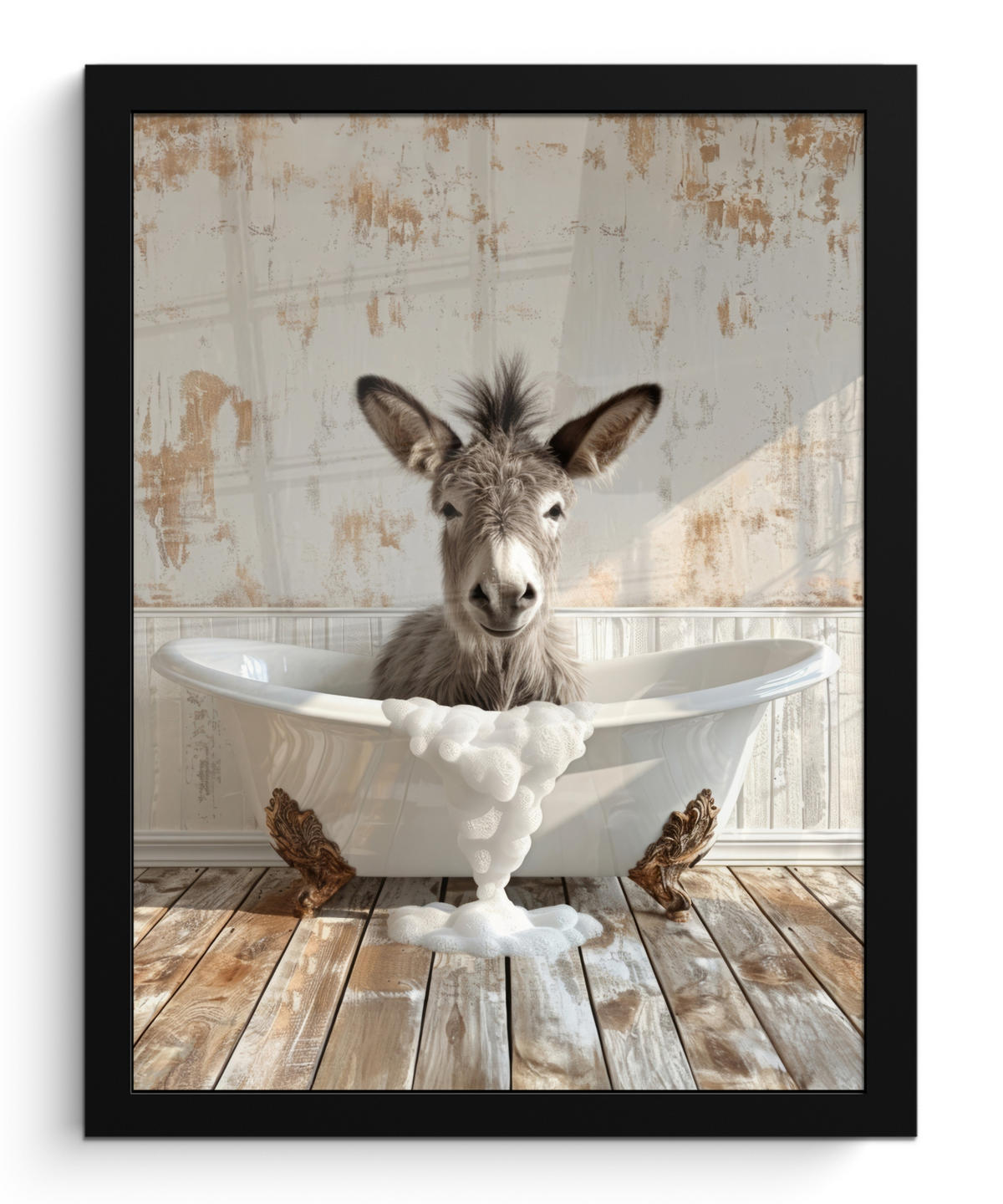 GERAHMTES BILD Esel - Tiere - Badewanne - Schaumstoff 30x40 cm - Weiß, Papier (30/40cm) - MuchoWow